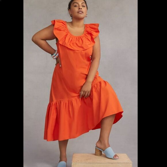 Anthropologie WHIT TWO Flouncy Ruffle Midi Dress NWT - Picture 4 of 9